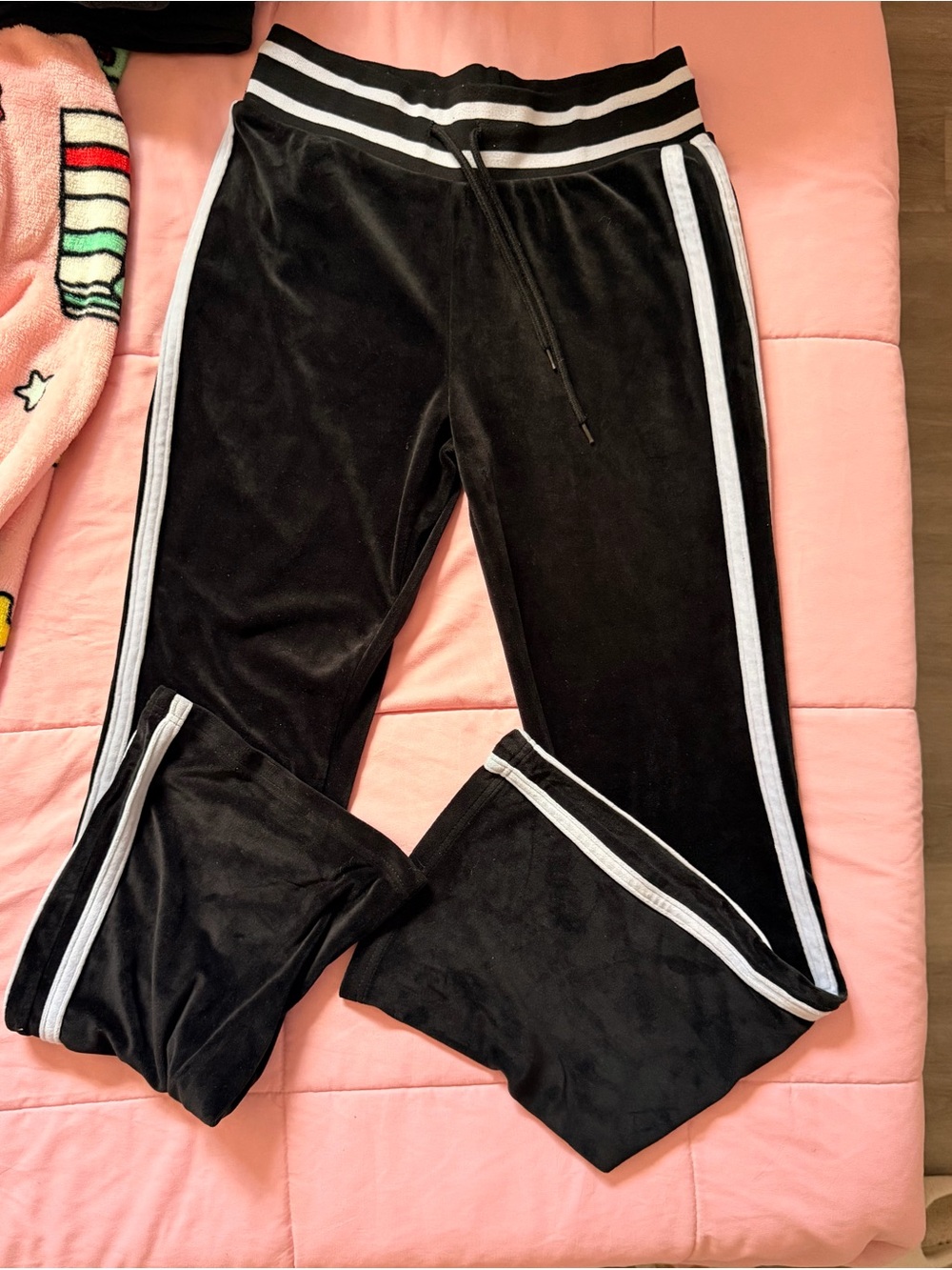 Black Velour Jogger Pants with White Side Stripes